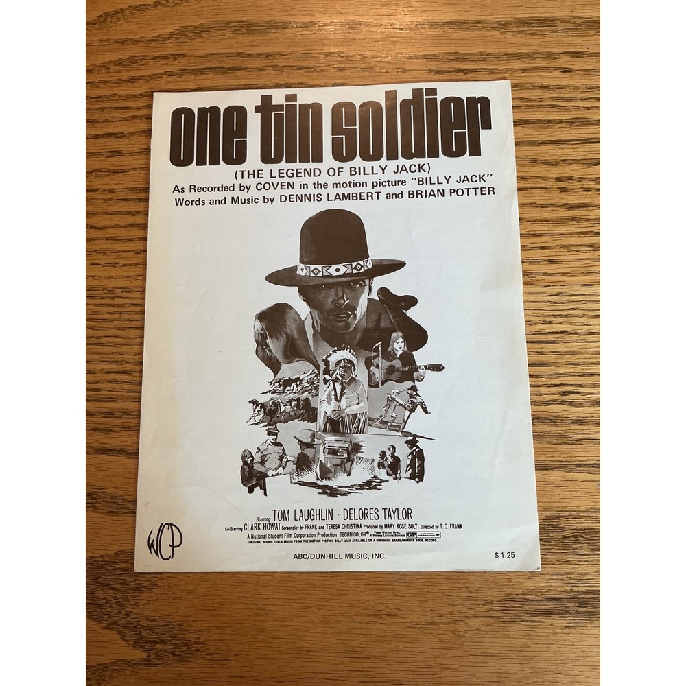 One Tin Soldier Billy Jack Coven Vintage Sheet Music ABC Dunhill Music 1969
